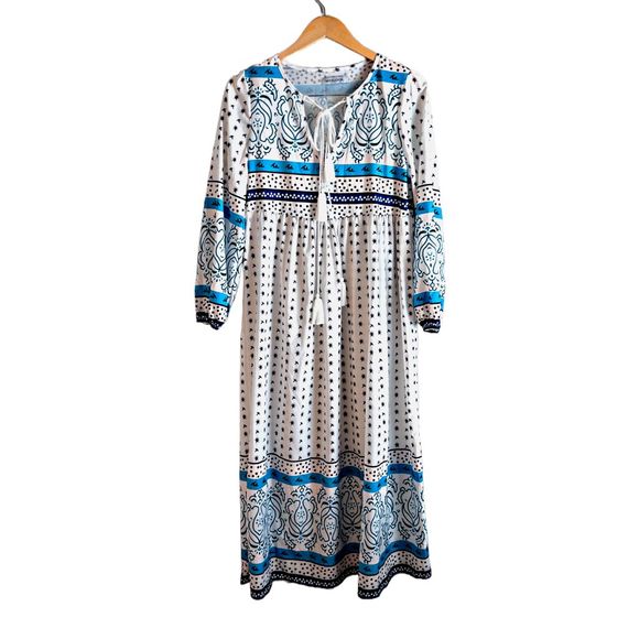 Misslook Maxi Dress Blue/White BOHO Print SZ S - Picture 2 of 3